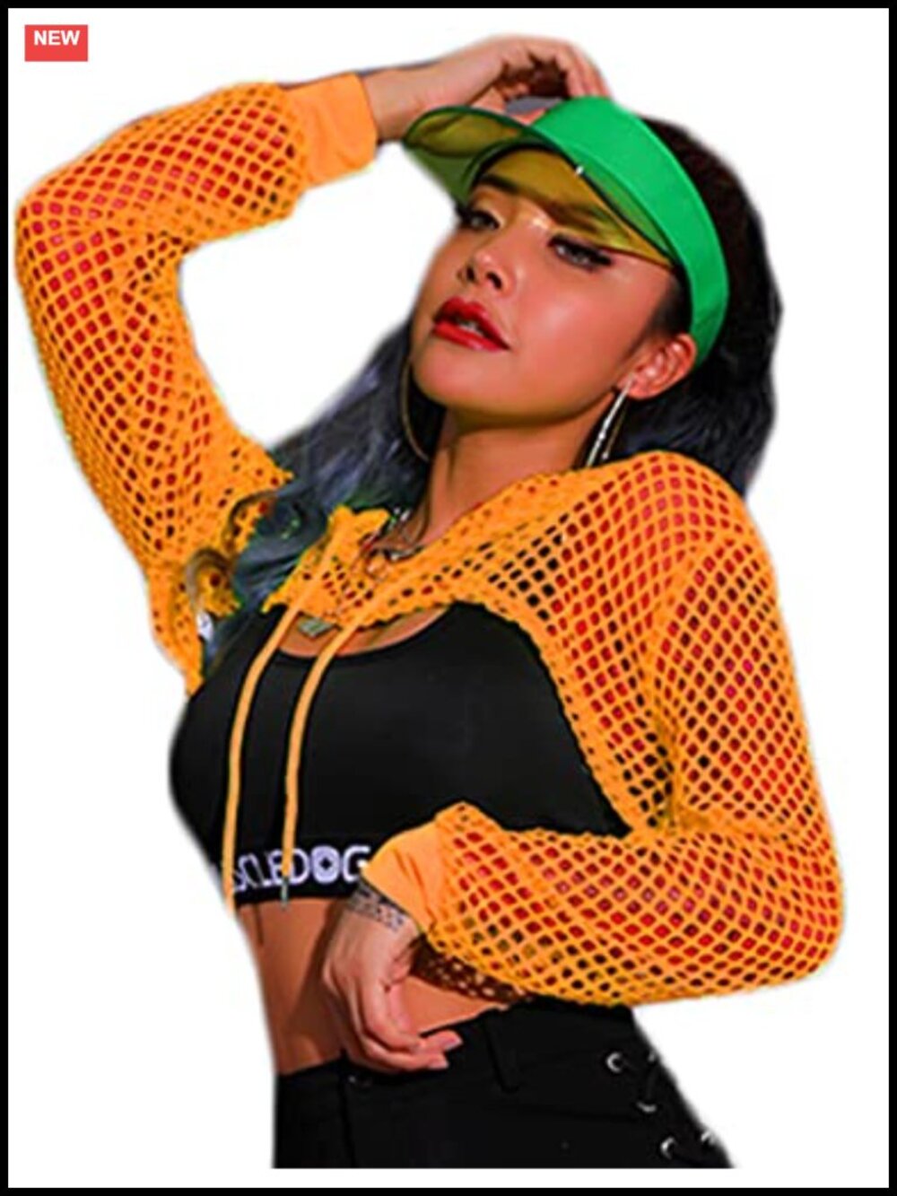Mesh Crop Top Hoodie Fishnet Shirt Long Sleeve Rave Festival